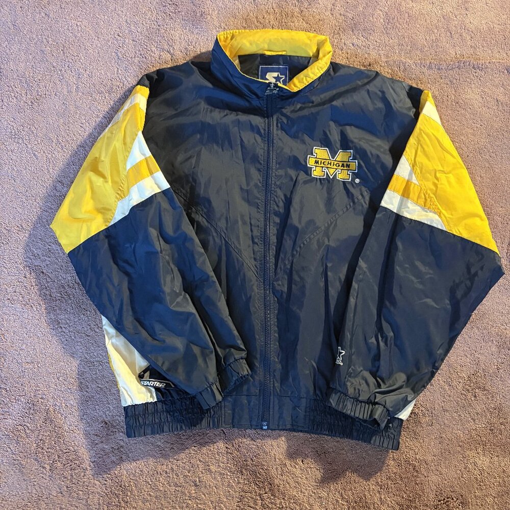 Vintage Starter Michigan Wolverines Windbreaker Jacket Navy Yellow XL 90s NCAA